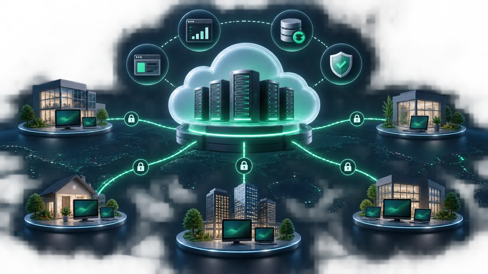 Arquitetura do CallManager SaaS conectando a nuvem aos clientes com segurança
